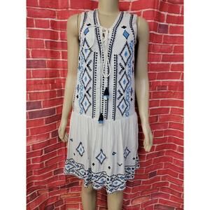 Derhy Size M White Embroidered Tasseled Women's Dress #C
